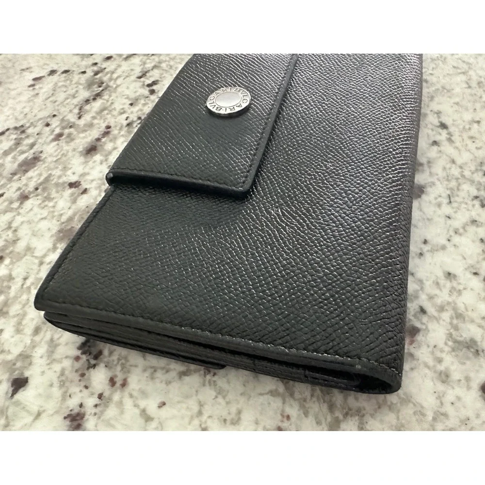 BVLGARI black leather shw long wallet